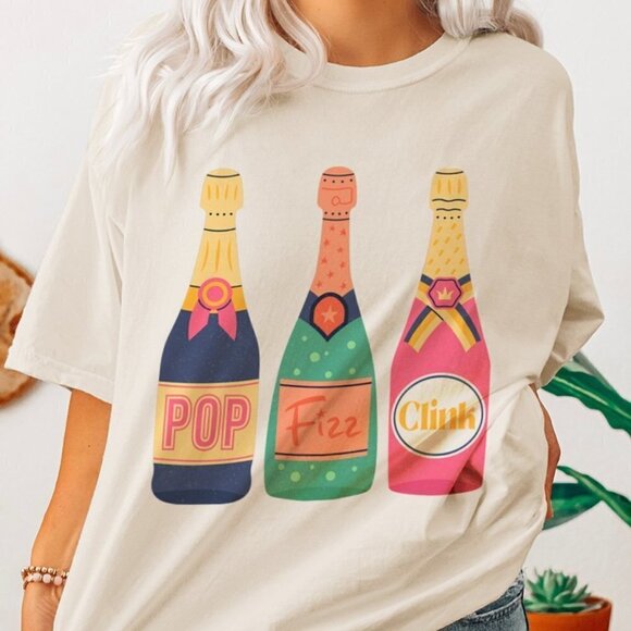 Golden Rose Pop, Fizz, Clink Champagne Oversized Shirt - Picture 3 of 5